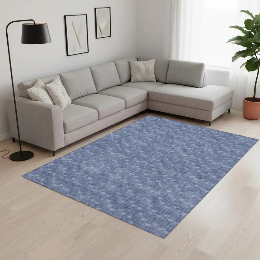 Navy Blue And Ivory Geometric Washable Area Rug With UV Protection Photo 1