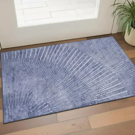 Navy Blue And Ivory Geometric Washable Area Rug With UV Protection Photo 1