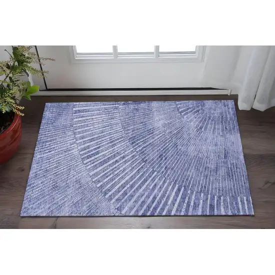 Navy Blue And Ivory Geometric Washable Area Rug With UV Protection Photo 2