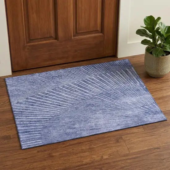 Navy Blue And Ivory Geometric Washable Area Rug With UV Protection Photo 1