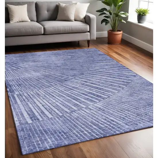Navy Blue And Ivory Geometric Washable Area Rug With UV Protection Photo 2