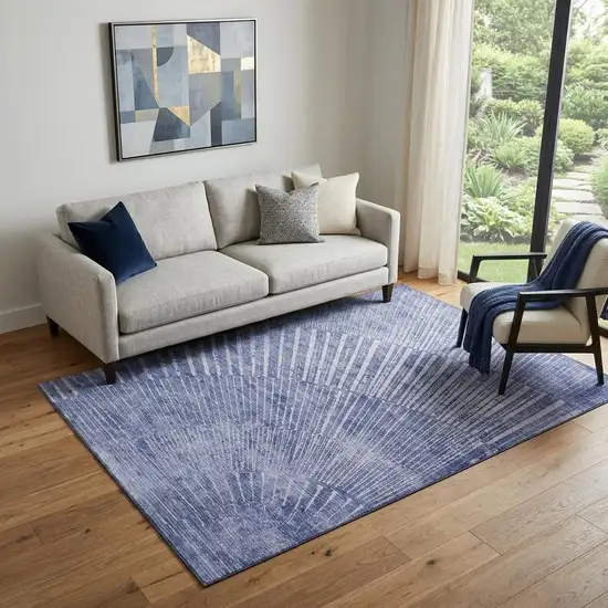 Navy Blue And Ivory Geometric Washable Area Rug With UV Protection Photo 1