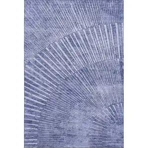 Photo of Navy Blue And Ivory Geometric Washable Area Rug With UV Protection
