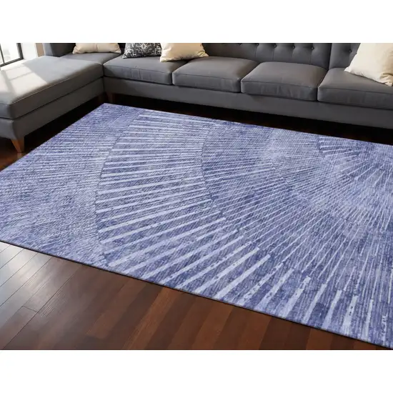 Navy Blue And Ivory Geometric Washable Area Rug With UV Protection Photo 2