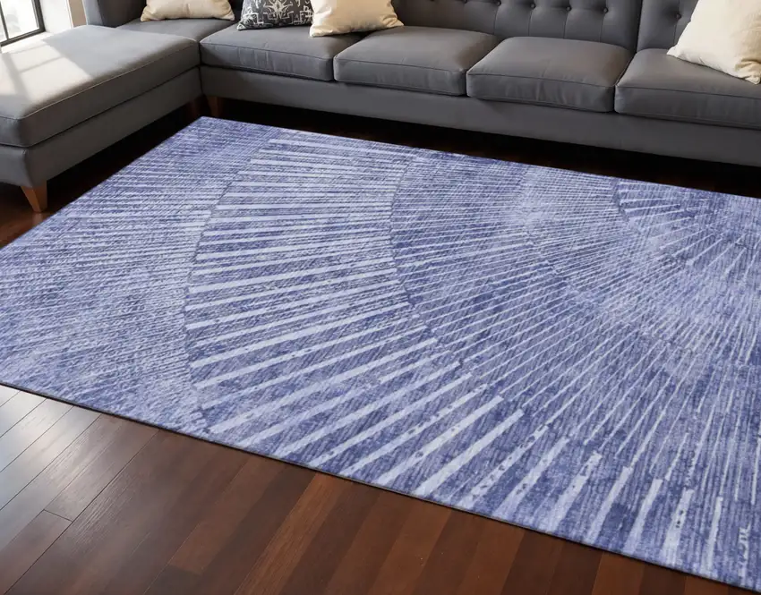 Navy Blue And Ivory Geometric Washable Area Rug With UV Protection Photo 2