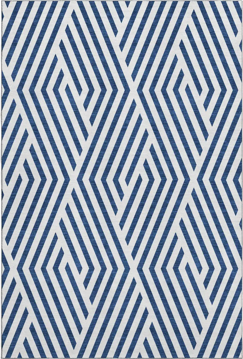 Navy Blue And Ivory Geometric Washable Area Rug With UV Protection Photo 1