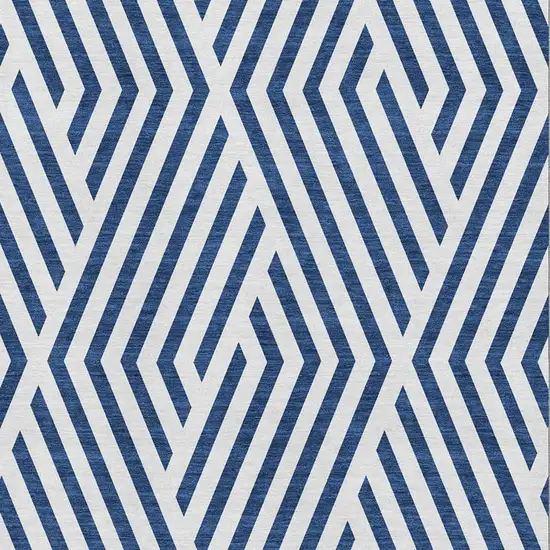 Navy Blue And Ivory Geometric Washable Area Rug With UV Protection Photo 3