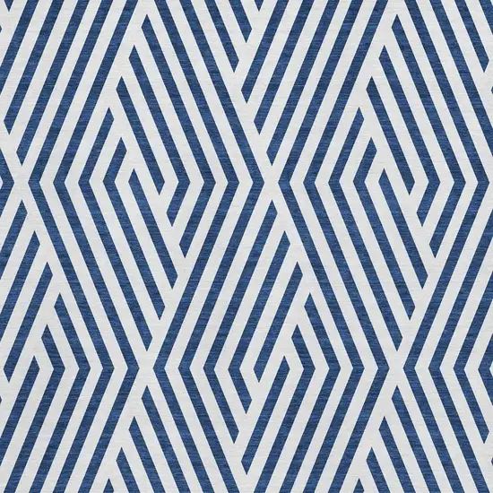 Navy Blue And Ivory Geometric Washable Area Rug With UV Protection Photo 5