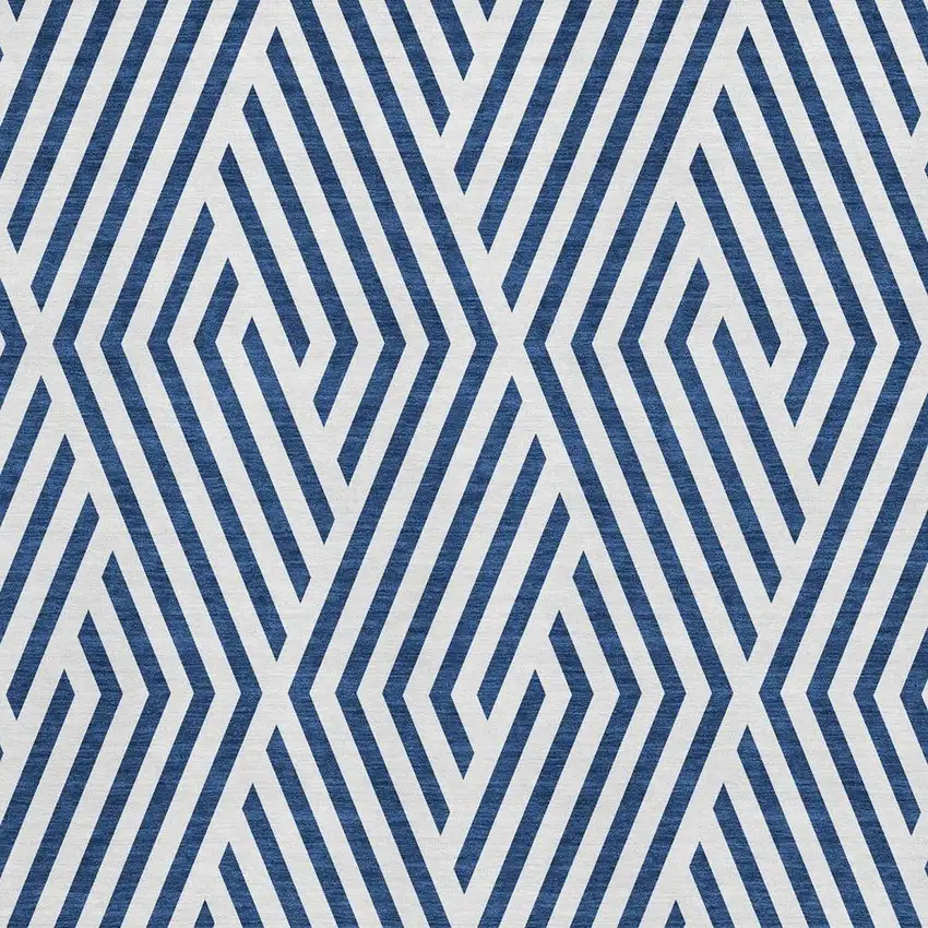Navy Blue And Ivory Geometric Washable Area Rug With UV Protection Photo 5
