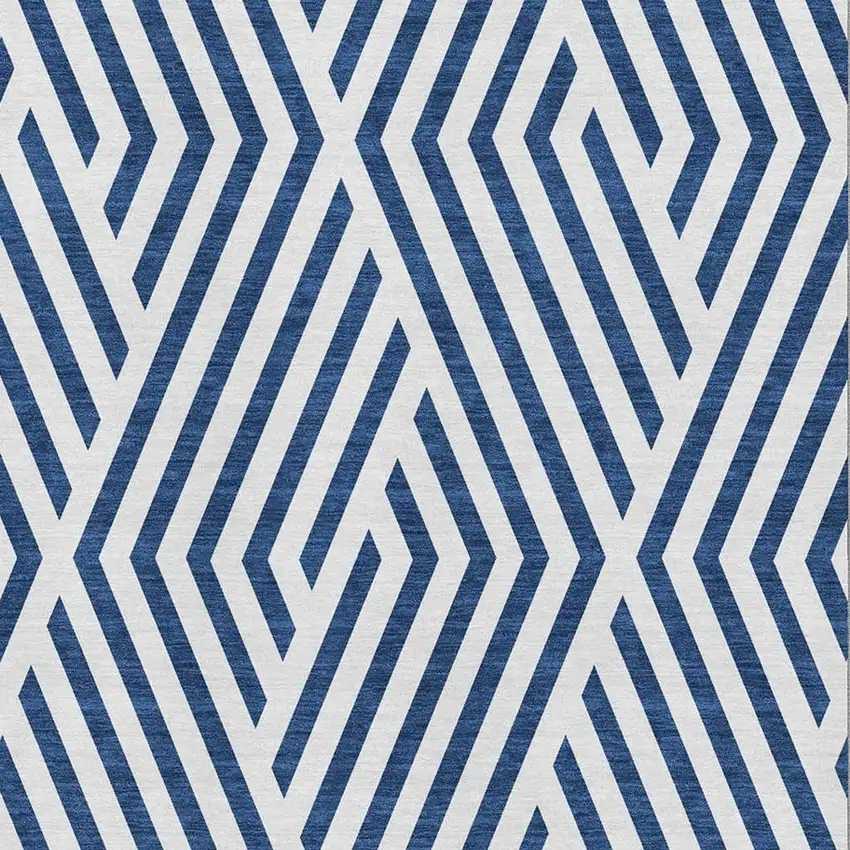 Navy Blue And Ivory Geometric Washable Area Rug With UV Protection Photo 4