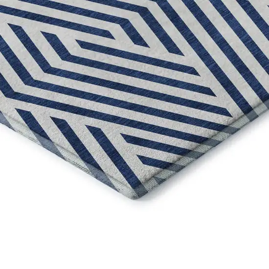 Navy Blue And Ivory Geometric Washable Area Rug With UV Protection Photo 9