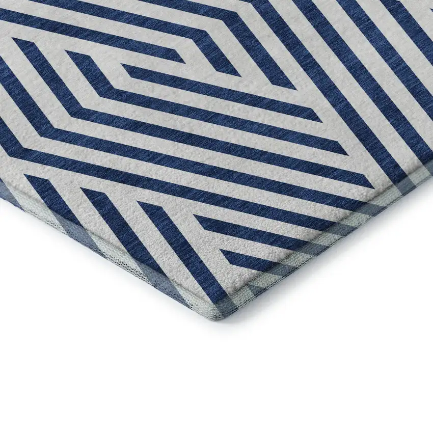 Navy Blue And Ivory Geometric Washable Area Rug With UV Protection Photo 9