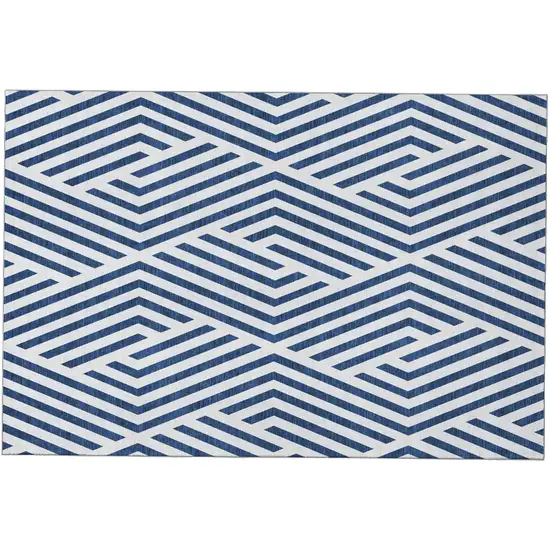 Navy Blue And Ivory Geometric Washable Area Rug With UV Protection Photo 2