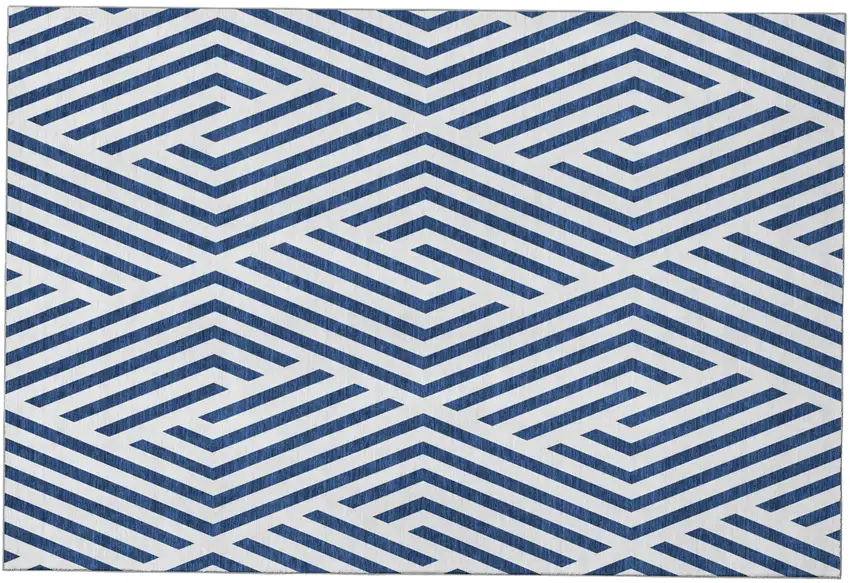 Navy Blue And Ivory Geometric Washable Area Rug With UV Protection Photo 2