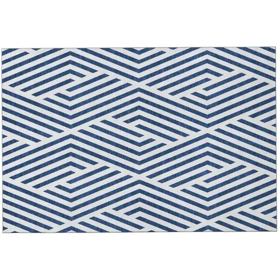 Navy Blue And Ivory Geometric Washable Area Rug With UV Protection Photo 4