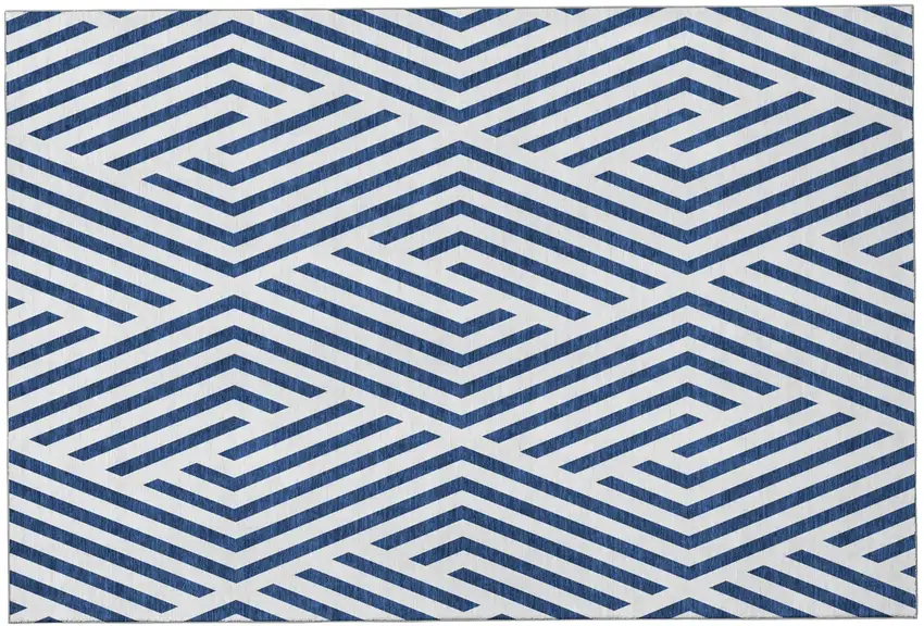 Navy Blue And Ivory Geometric Washable Area Rug With UV Protection Photo 4