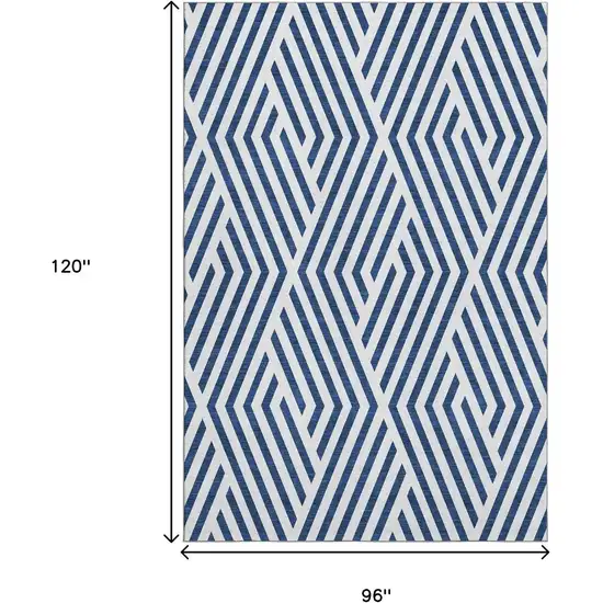 Navy Blue And Ivory Geometric Washable Area Rug With UV Protection Photo 3