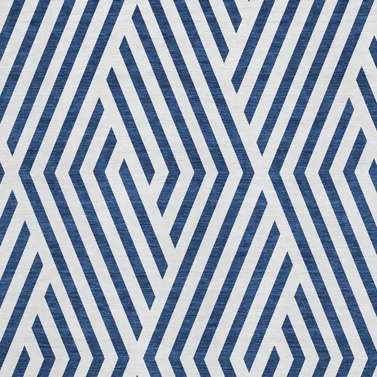 Navy Blue And Ivory Geometric Washable Area Rug With UV Protection Photo 3