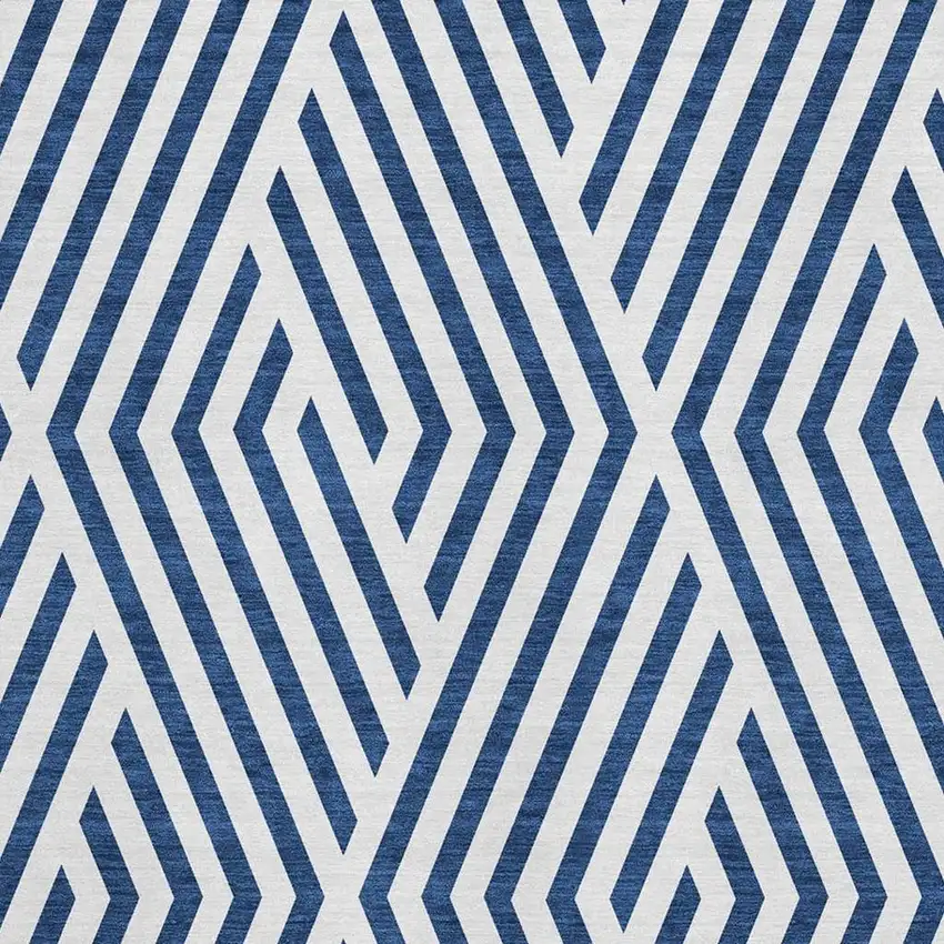 Navy Blue And Ivory Geometric Washable Area Rug With UV Protection Photo 3