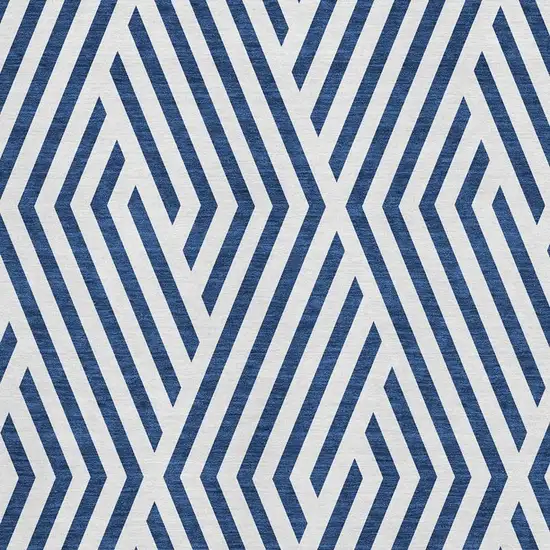 Navy Blue And Ivory Geometric Washable Area Rug With UV Protection Photo 3