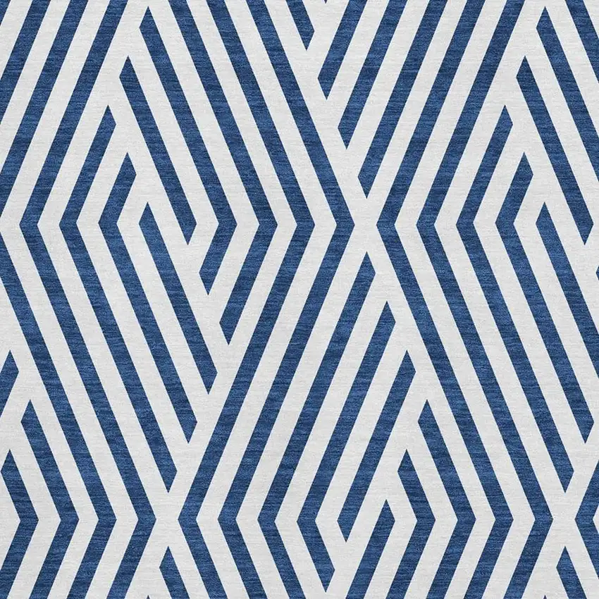 Navy Blue And Ivory Geometric Washable Area Rug With UV Protection Photo 3