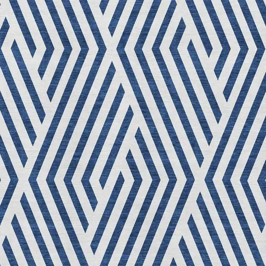 Navy Blue And Ivory Geometric Washable Area Rug With UV Protection Photo 3