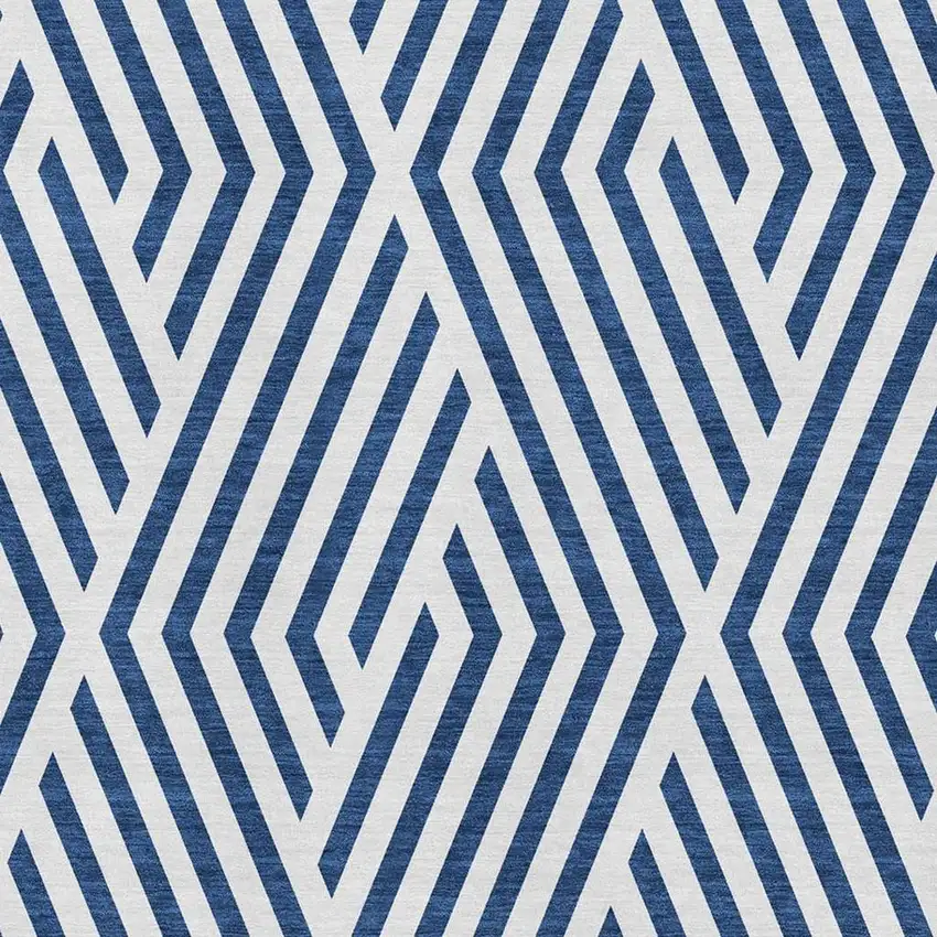 Navy Blue And Ivory Geometric Washable Area Rug With UV Protection Photo 3