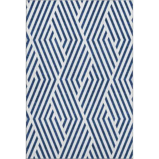 Navy Blue And Ivory Geometric Washable Area Rug With UV Protection Photo 3