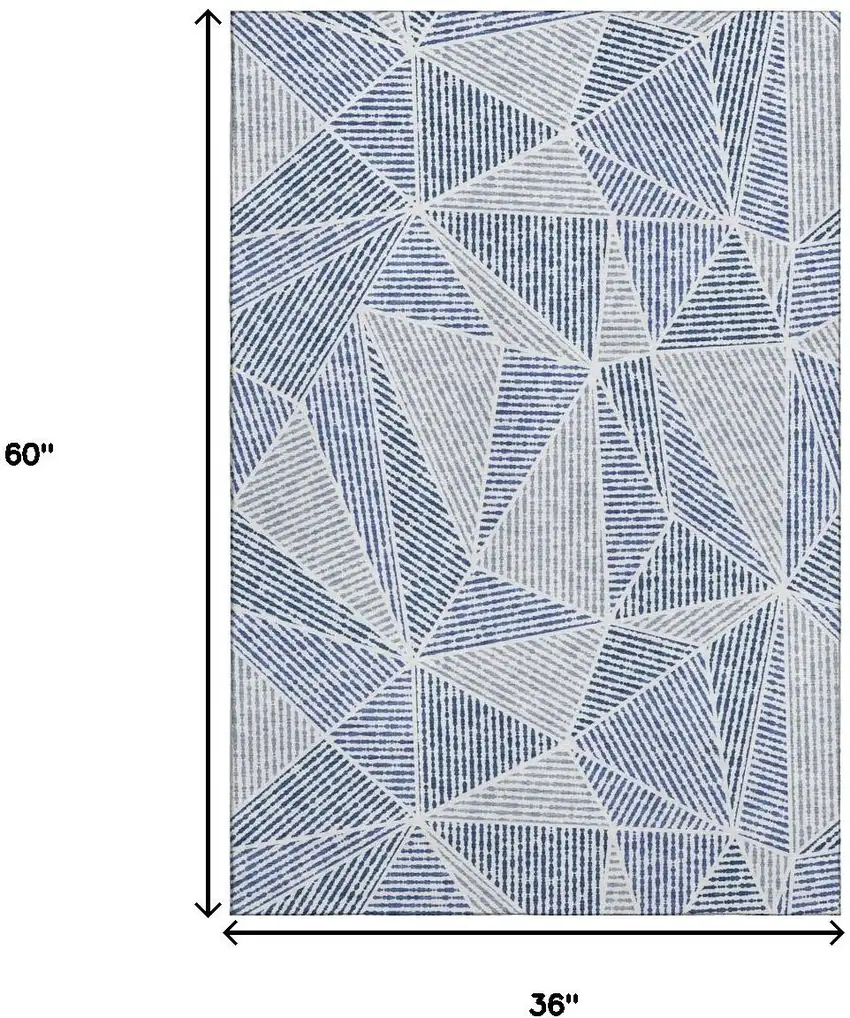 Navy Blue And Ivory Geometric Washable Area Rug With UV Protection Photo 3