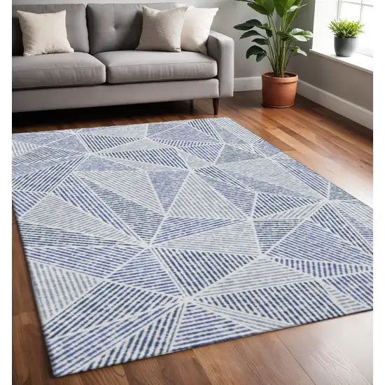 Navy Blue And Ivory Geometric Washable Area Rug With UV Protection Photo 2