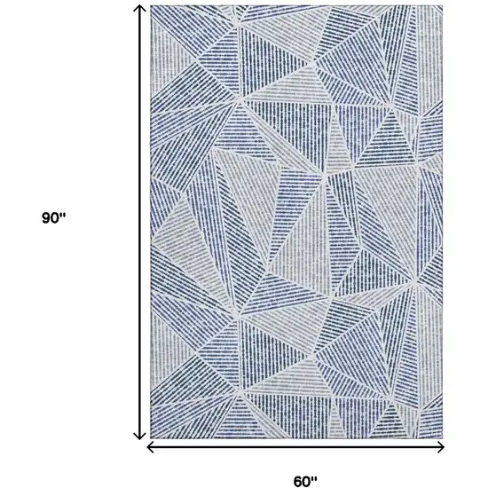 Navy Blue And Ivory Geometric Washable Area Rug With UV Protection Photo 3