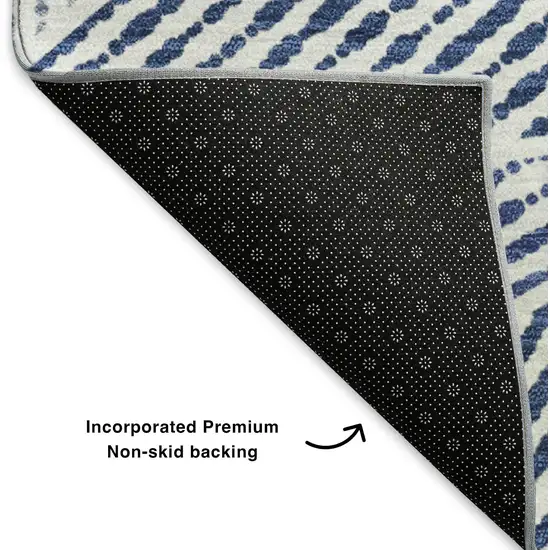 Navy Blue And Ivory Geometric Washable Area Rug With UV Protection Photo 7