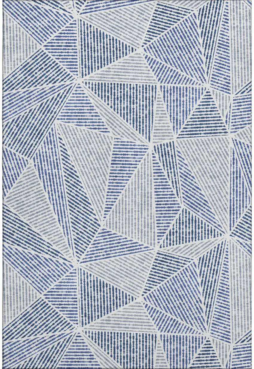Navy Blue And Ivory Geometric Washable Area Rug With UV Protection Photo 1