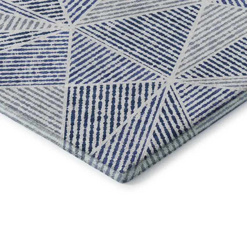Navy Blue And Ivory Geometric Washable Area Rug With UV Protection Photo 8
