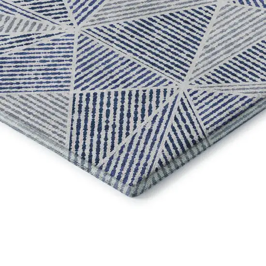 Navy Blue And Ivory Geometric Washable Area Rug With UV Protection Photo 8