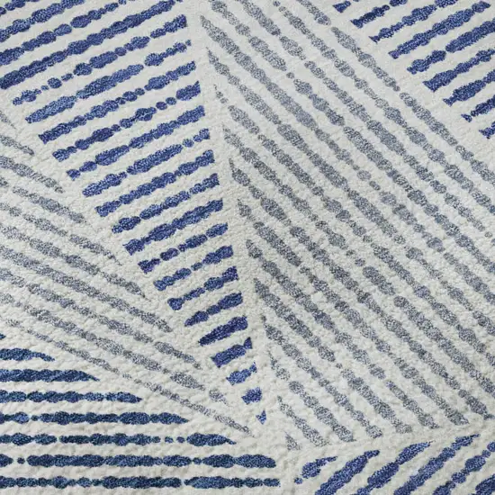 Navy Blue And Ivory Geometric Washable Area Rug With UV Protection Photo 8