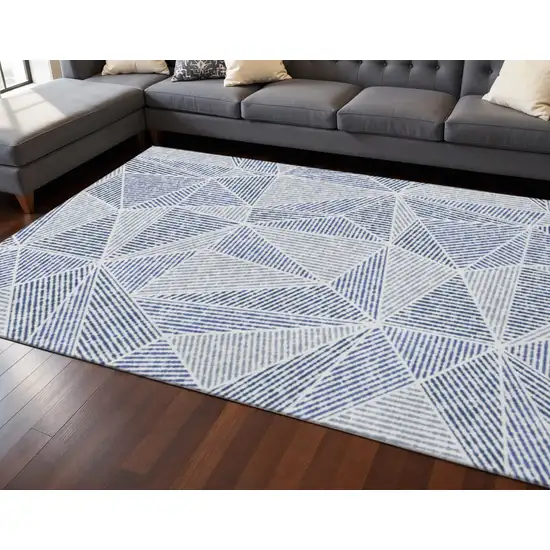 Navy Blue And Ivory Geometric Washable Area Rug With UV Protection Photo 2