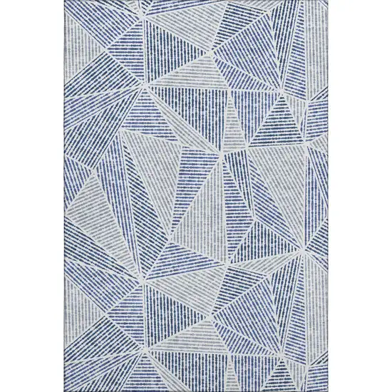 Navy Blue And Ivory Geometric Washable Area Rug With UV Protection Photo 1