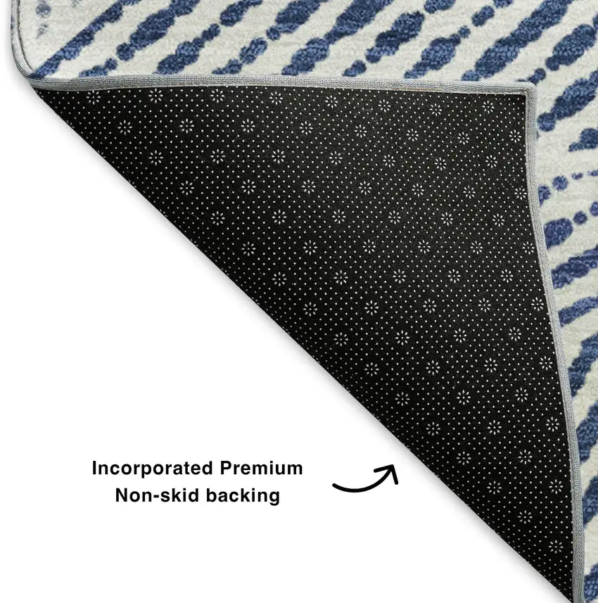 Navy Blue And Ivory Geometric Washable Area Rug With UV Protection Photo 7