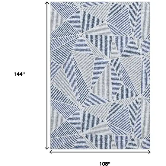Navy Blue And Ivory Geometric Washable Area Rug With UV Protection Photo 3