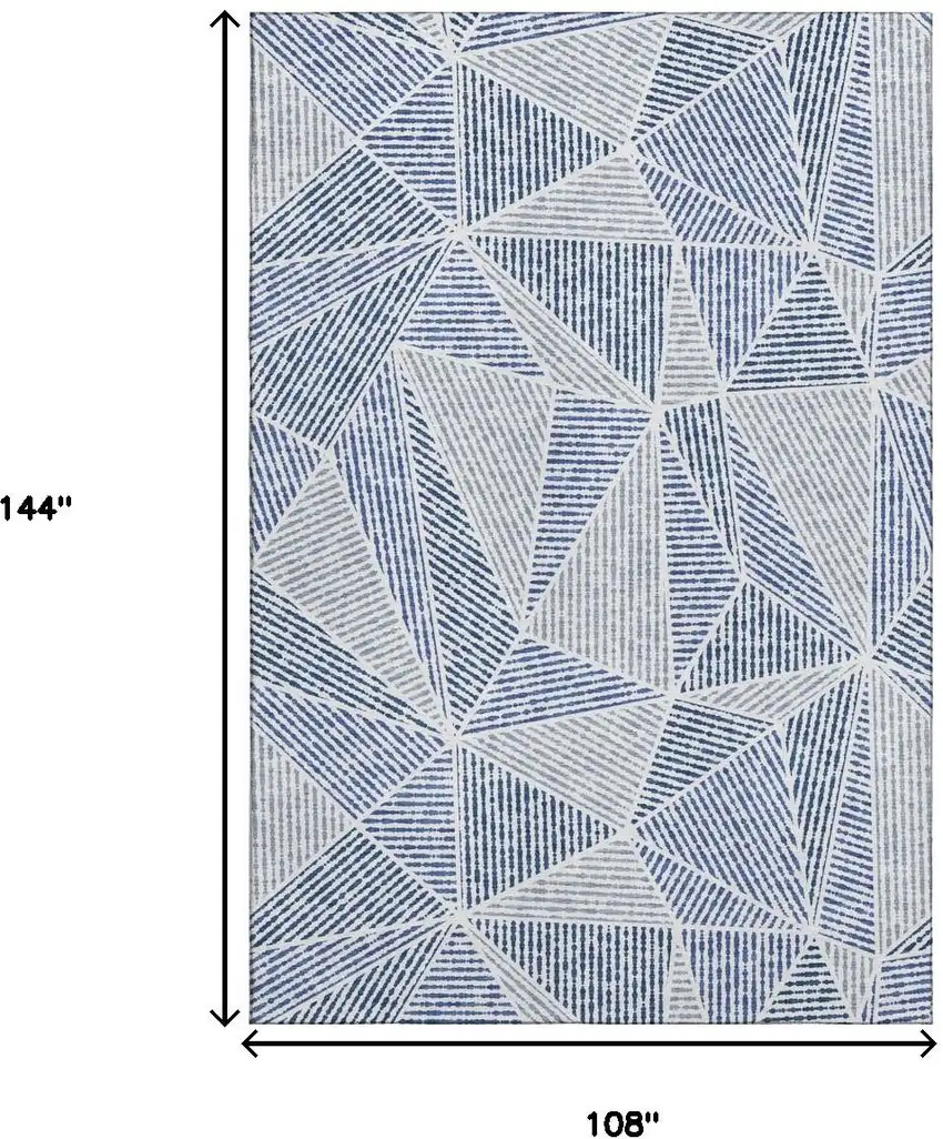 Navy Blue And Ivory Geometric Washable Area Rug With UV Protection Photo 3