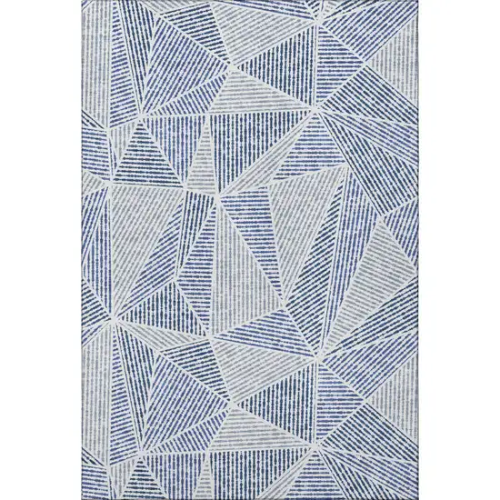 Navy Blue And Ivory Geometric Washable Area Rug With UV Protection Photo 4
