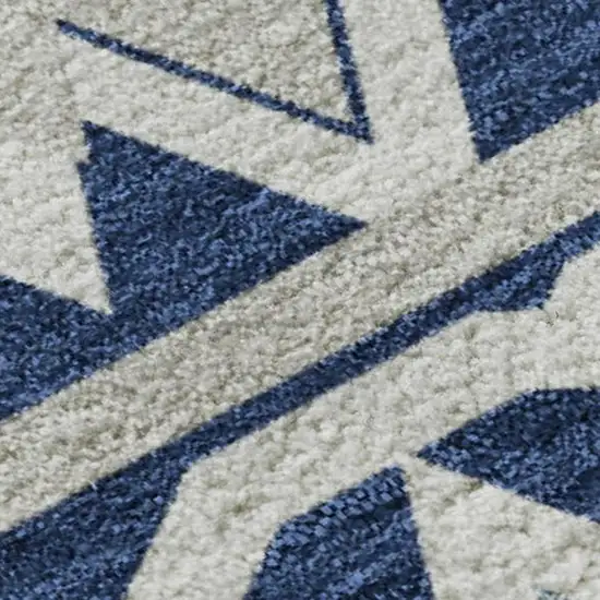 Navy Blue And Ivory Geometric Washable Area Rug With UV Protection Photo 5