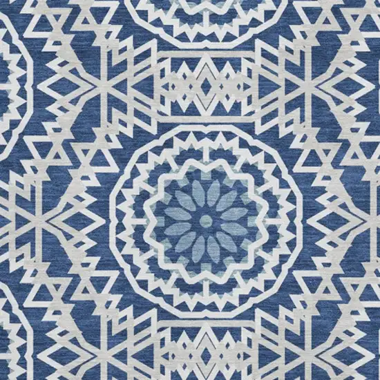 Navy Blue And Ivory Geometric Washable Area Rug With UV Protection Photo 6