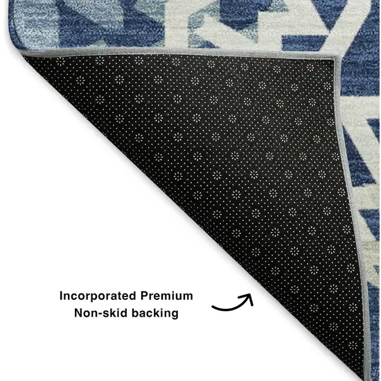 Navy Blue And Ivory Geometric Washable Area Rug With UV Protection Photo 9
