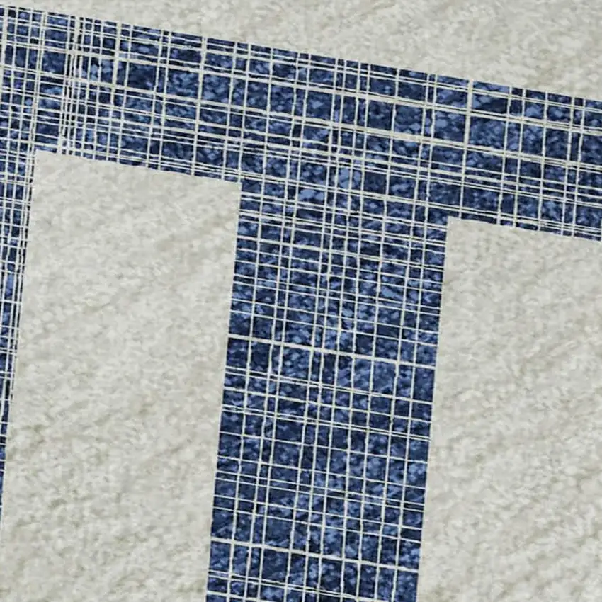 Navy Blue And Ivory Geometric Washable Area Rug With UV Protection Photo 4