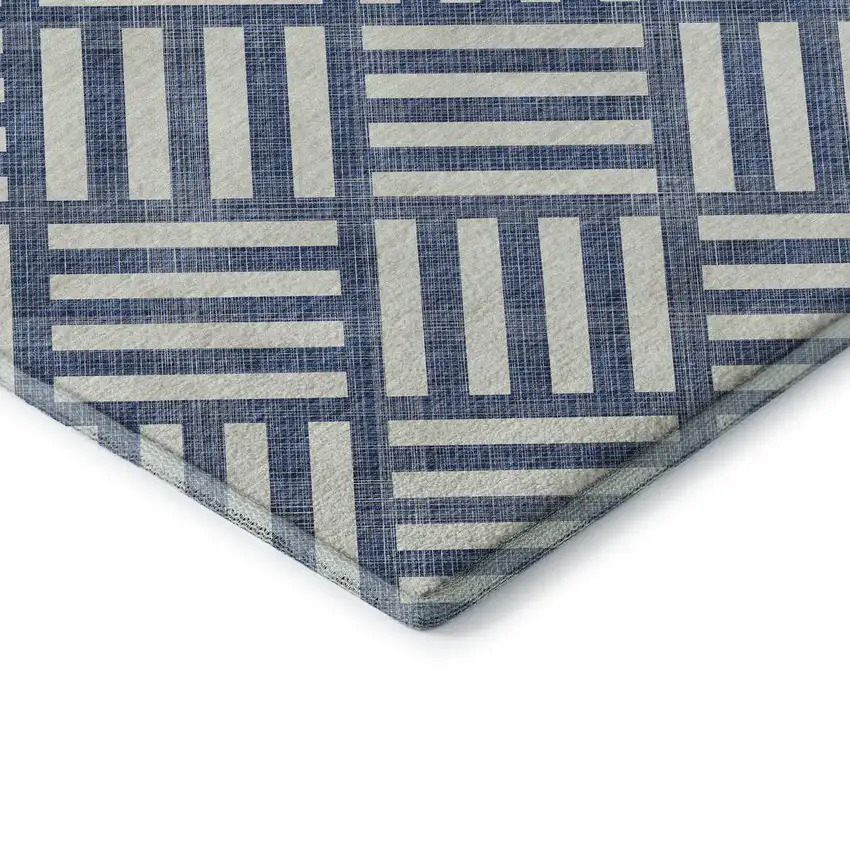 Navy Blue And Ivory Geometric Washable Area Rug With UV Protection Photo 7