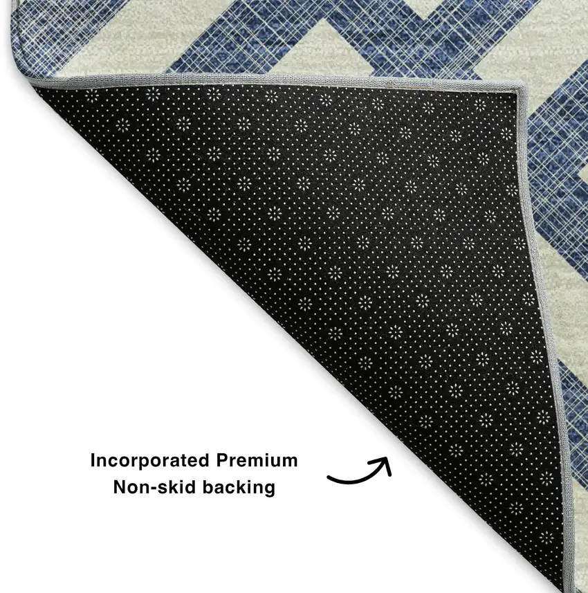 Navy Blue And Ivory Geometric Washable Area Rug With UV Protection Photo 6