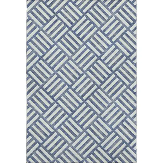 Navy Blue And Ivory Geometric Washable Area Rug With UV Protection Photo 1