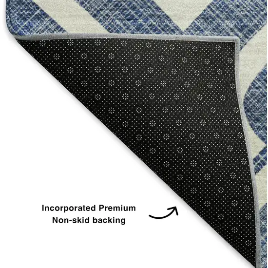 Navy Blue And Ivory Geometric Washable Area Rug With UV Protection Photo 5
